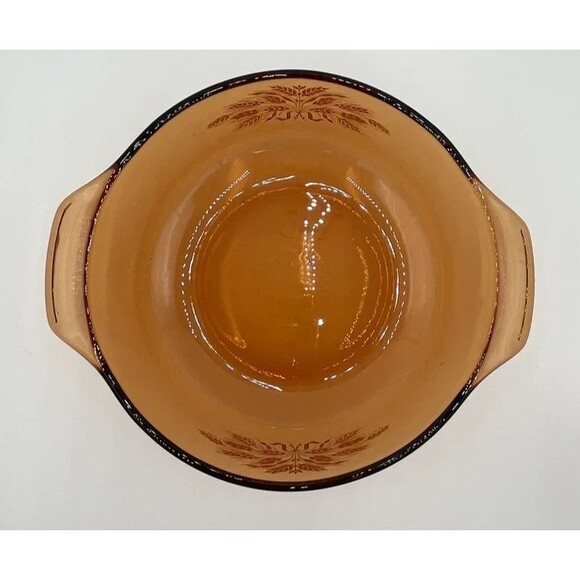 Vintage Anchor Hocking Amber Glass Wheat Pattern  Round 9”  Baking Dish - Picture 3 of 7